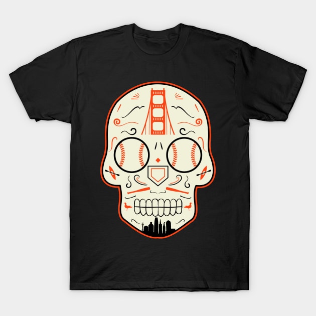 San Francisco Baseball Sugar Skull T-Shirt by StickyHenderson